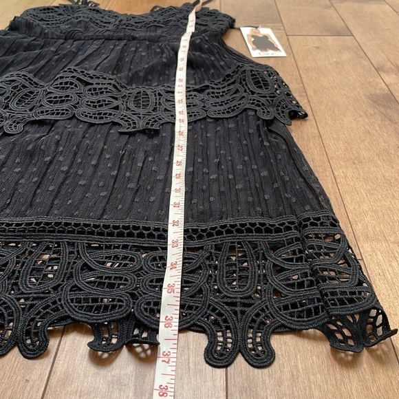 NWT Dex Black Tiered Lace polka dot mini Dress spaghetti straps size XS - Picture 9 of 11